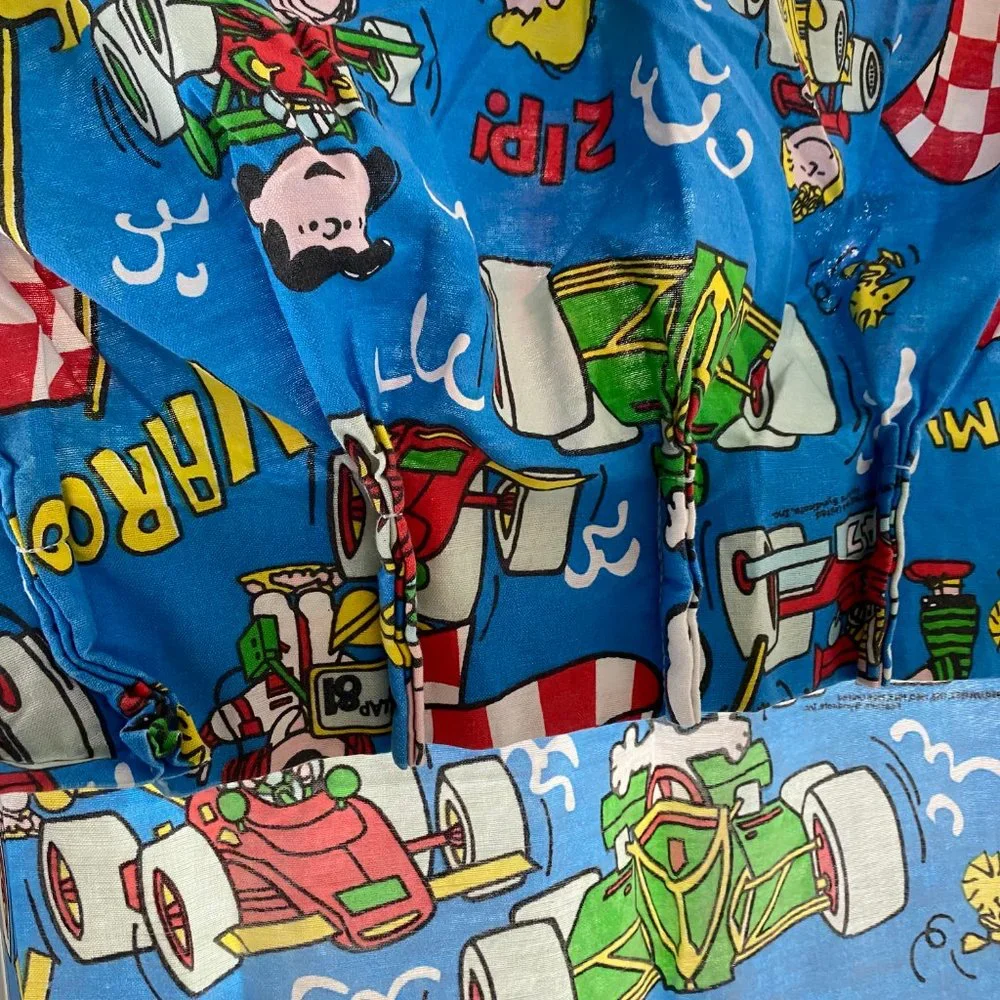 Vintage 60s Peanuts Race Curtains - 2 Panels - United Feature Syndicate